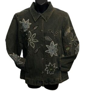 Keren Hart distressed blue embroidered jean jacket NWOT size M